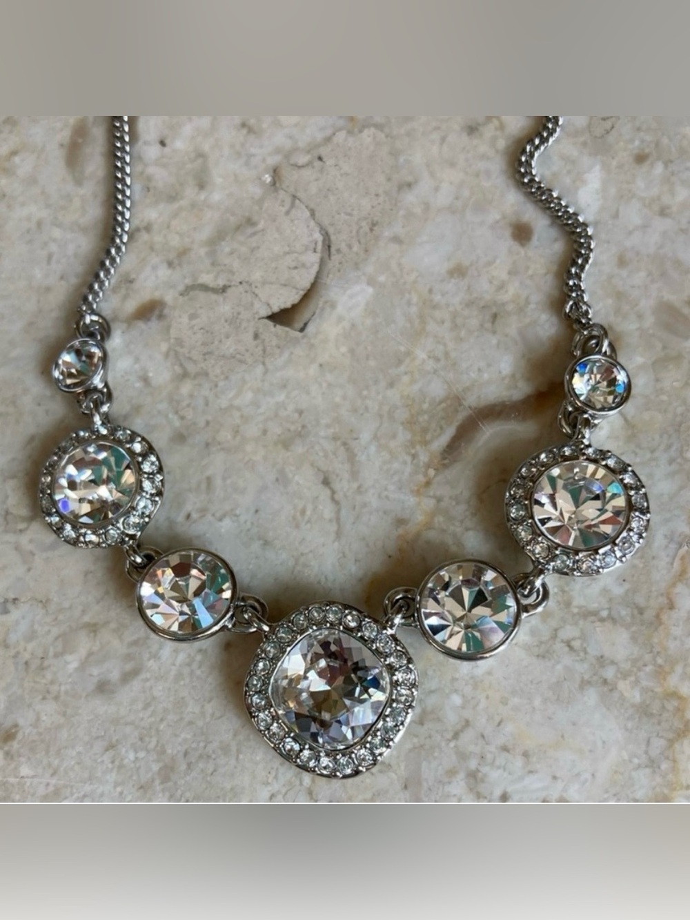 GIVENCHY Signed, Swarovski Crystal, Silvertone Vintage Necklace
